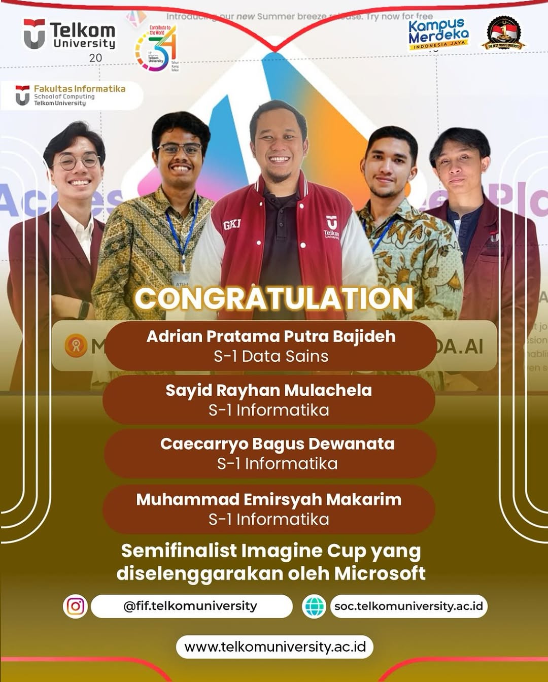 ADA.AI menjadi semifinalis pada kompetisi Imagine Cup yang diselenggarakan oleh Microsoft.
