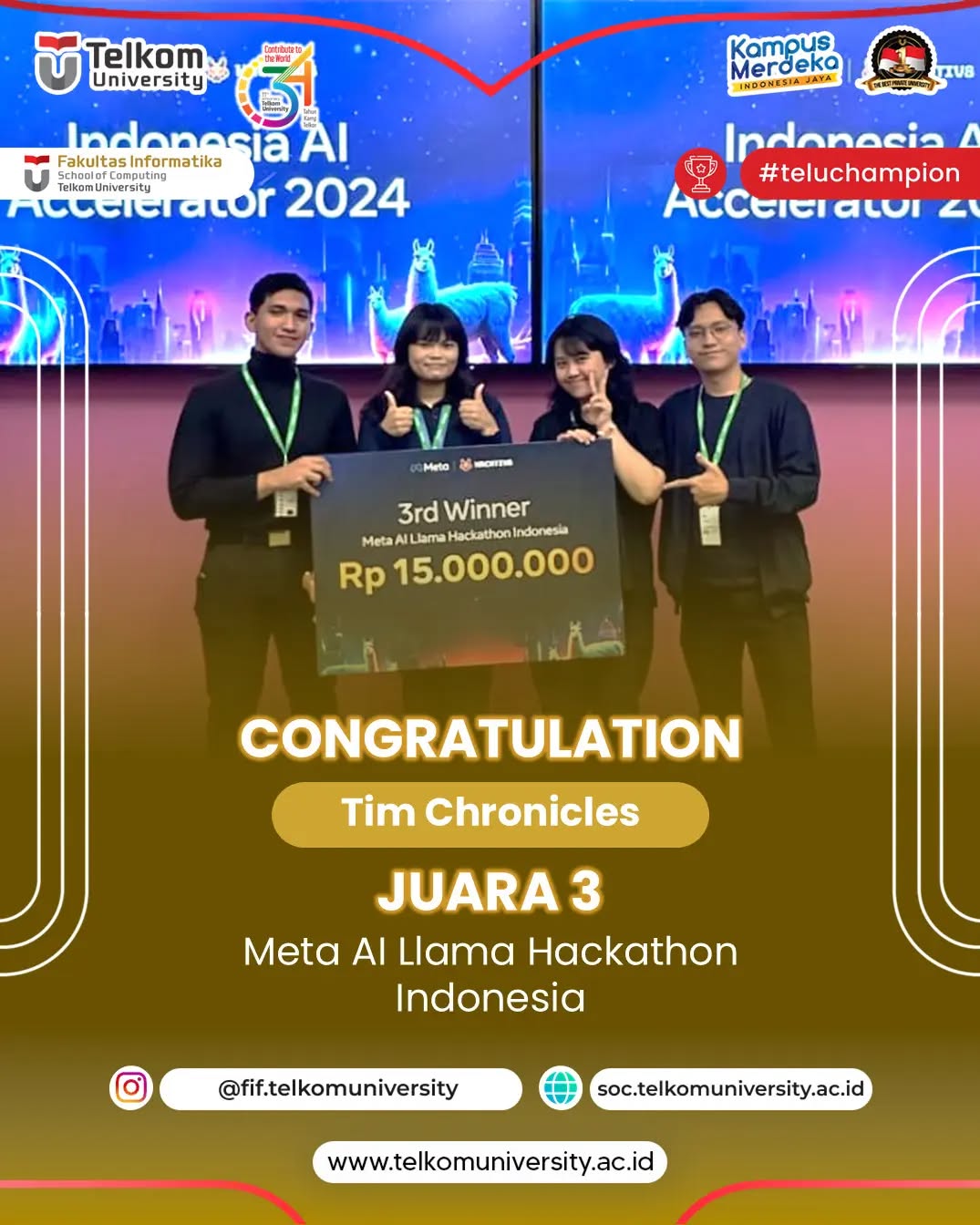 Tim Chronicles meraih Juara 3 Meta AI Llama Hackathon Indonesia